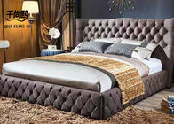 Modern American style brown leather velvet bed wooden frame bed frame double king bedroom