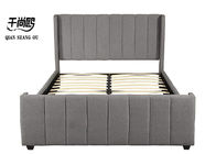 Double Linen Upholstered Bed Grey Color Matching Furniture Solid Wood Frame Bed