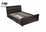 Custom Upholstered Bed With Drawers , Black Leather Bedroom Sleigh Bed