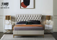 Button Design Soft Platform Bed Leather Material customizable With Legs Support
