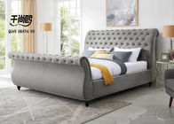 Classic Metal Rivet King Size Platform Sleigh Beds / Upholstered Double Bed Frame