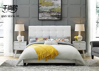 Durable White Upholstered Bed Frame Queen , Hotel Wood Panel Platform Bed