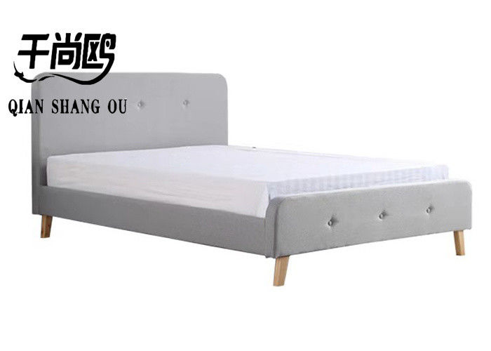 Grey Linen Fabric Upholstered Platform Bed Queen Size for Apartment