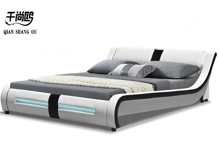 Artificial Leather White King Size Upholstered Bed Customized