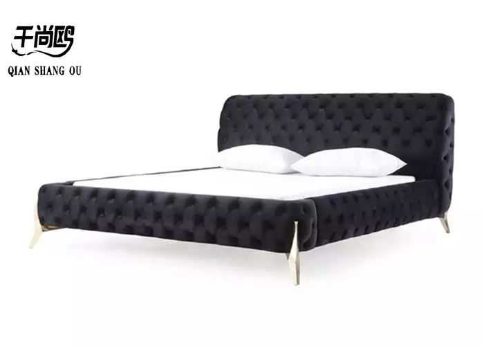 Oversized Tufted Upholstered Bed King Dutch Velvet Material Comfortable